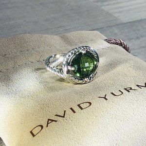 David Yurman Sterling Silver Infinity 11mm Prasiolite Ring Size 7.75